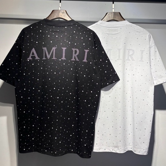 AMIRI Black & White Crystal Logo Short Sleeve Tee - Picture 2 of 7